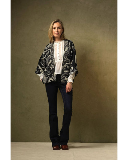 Vintage Damask Black Crepe Kimono