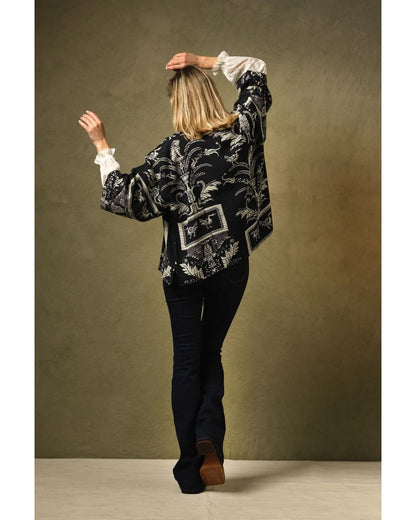 Vintage Damask Black Crepe Kimono