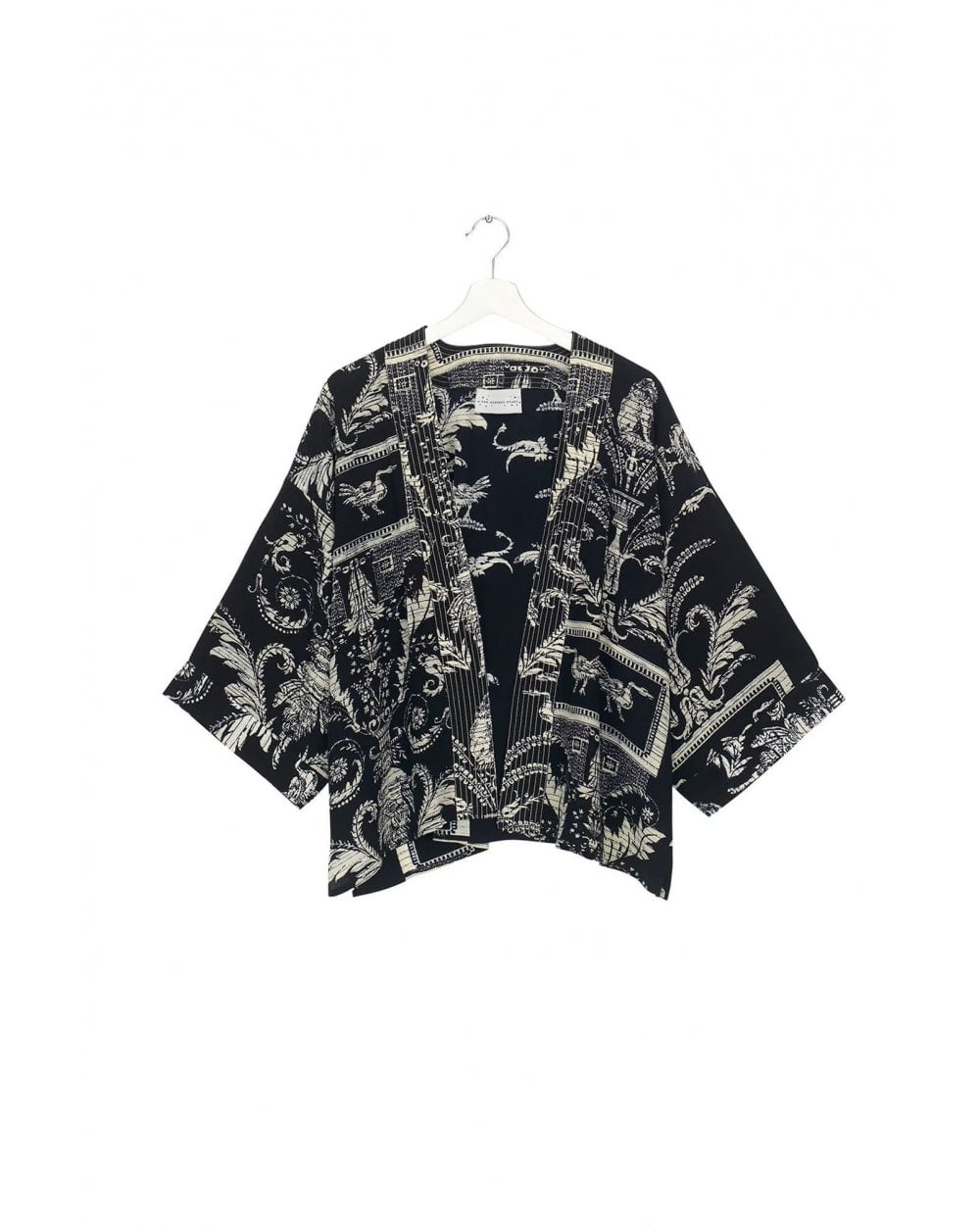 Vintage Damask Black Crepe Kimono