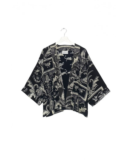 Vintage Damask Black Crepe Kimono