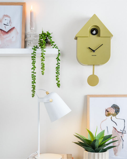 Wall Clock Modern Cuckoo Olive Green