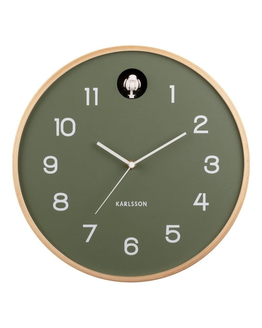 Wall Clock Natural Cuckoo Jungle Green