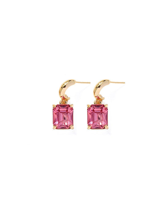 Single Gem Drop Half Hoop Earring In Pink