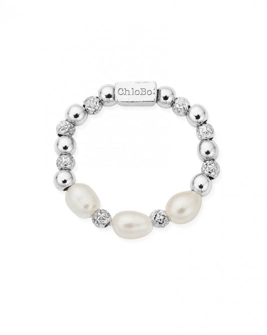 Triple Sparkle Pearl Ring Medium