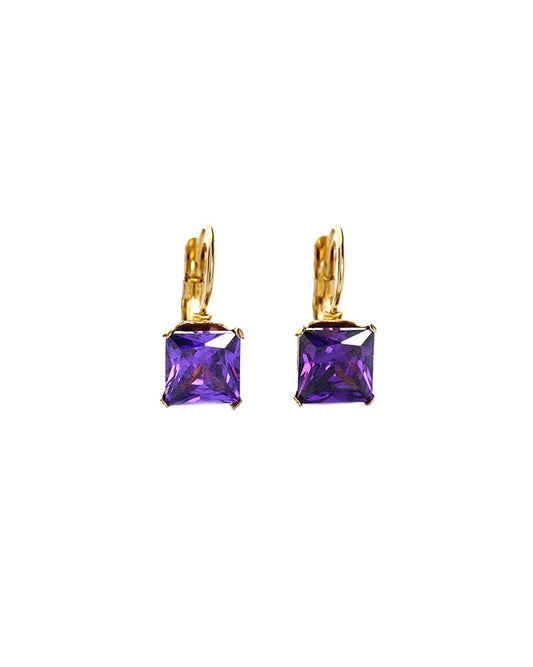 4 Claw Princess Cut Earring Amethyst Purple