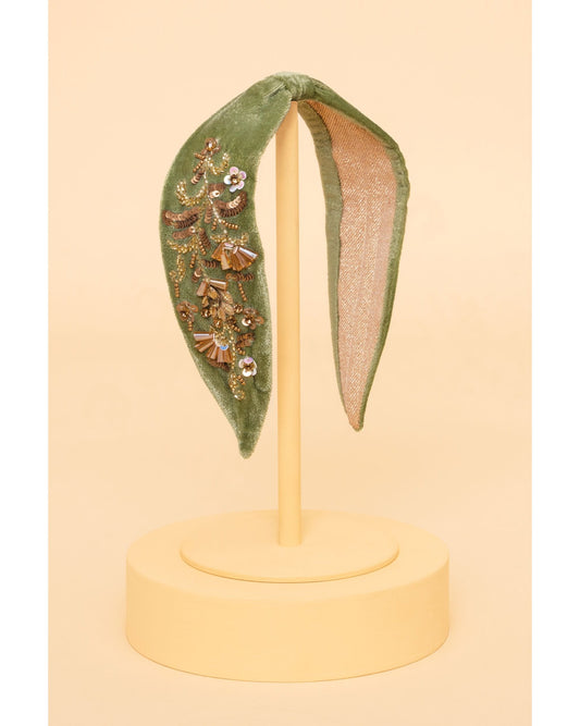 Velvet Embellished Headband - Golden Wildflowers