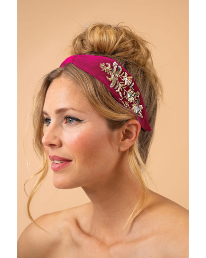 Velvet Embellished Headband - Golden Wildflowers