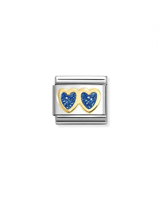 Composable Classic Link, Double Heart, Blue Glitter