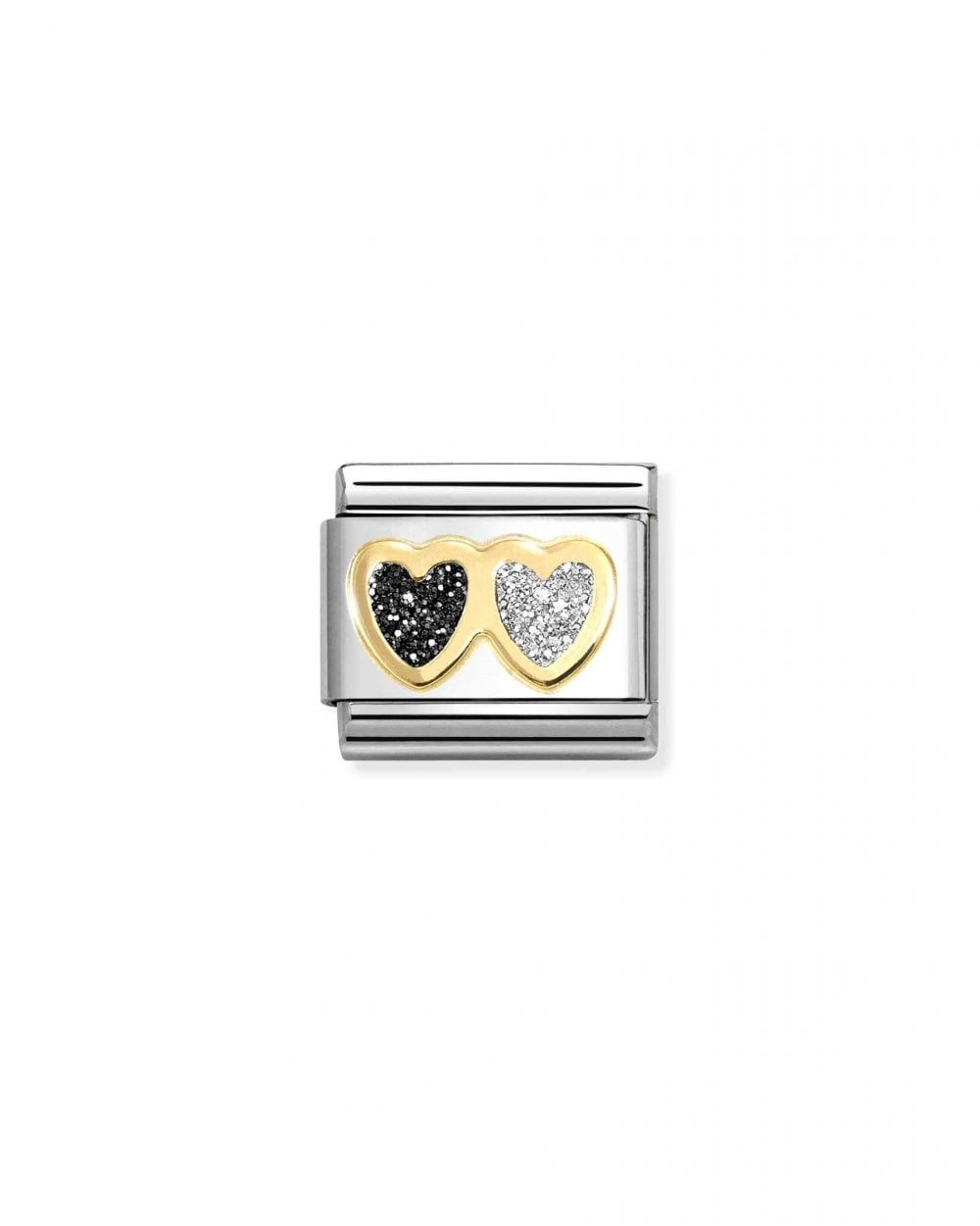 Composable Classic Link, Double Heart, Black and Silver Glitter