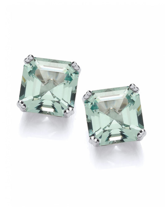 Silver & Mint Cubic Zirconia Square Solitaire Earring