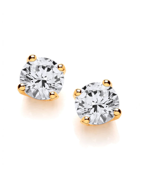 Simple Gold Plated Cubic Zirconia Solitaire Earrings (8mm) 1 1/2Ct
