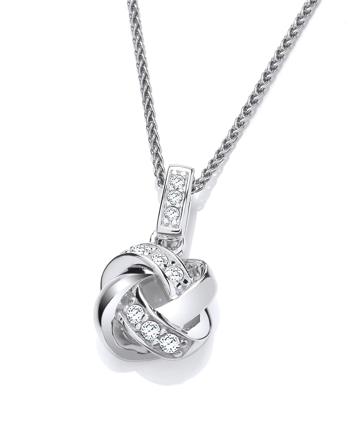 Silver & Cubic Zirconia Plaited Knot Pendant without Chain