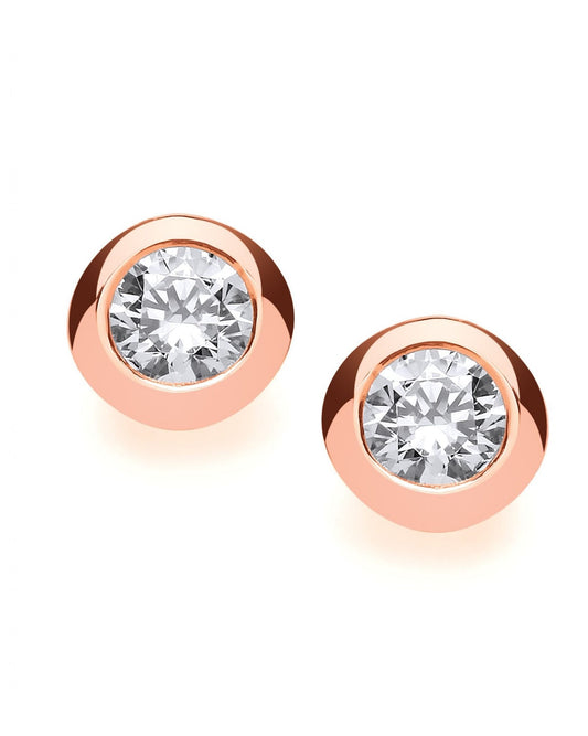 Rose Gold & Silver Open Backed Cubic Zirconia Solitaire Earrings (7Mm) 1Ct